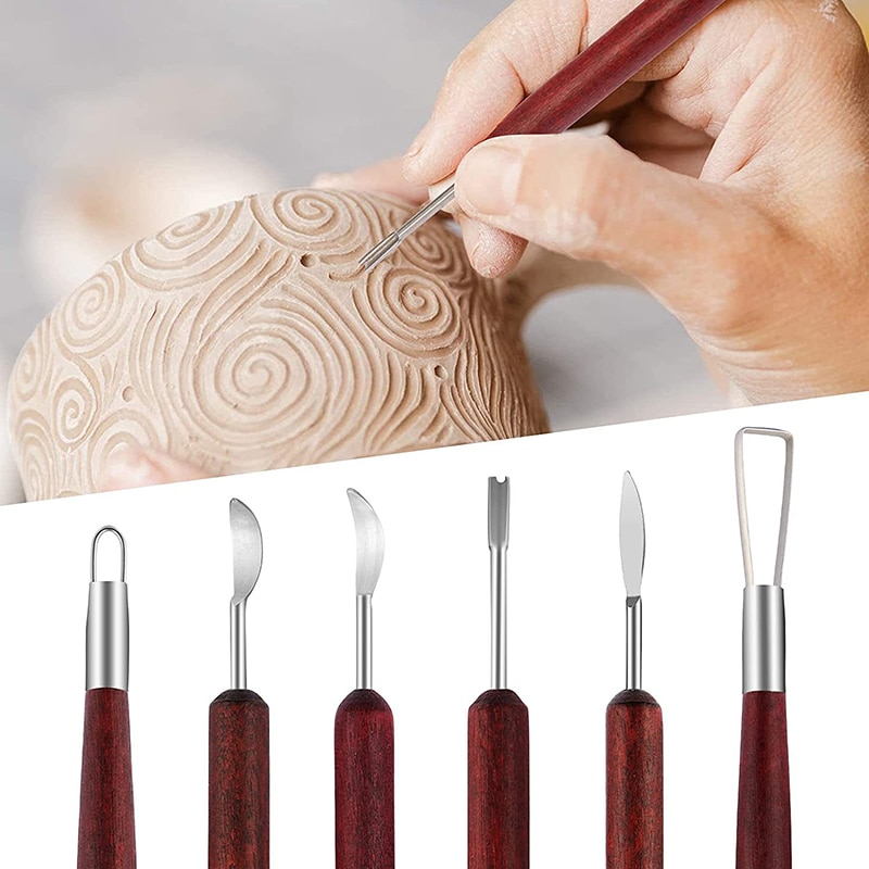 Wood Chisel Set - 6つのピース/セット陶器ツール赤木両面ワイヤーナイフ粘土修理用粘土彫刻彫刻ツールセット陶器ツール