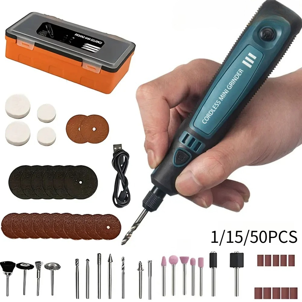 Wood Chisel Set - USBコードレス電動グラインダー ポータブル彫刻ツールセット 1/15/50個入り 翡翠研磨 DIYプロジェクト用 電動工具