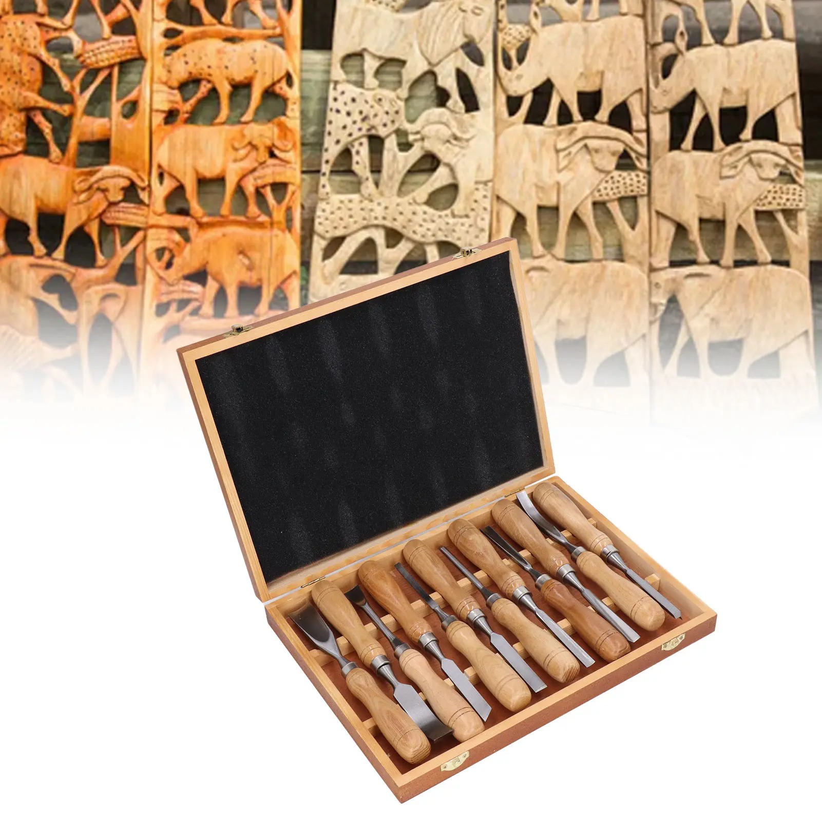 12個/セット木彫り工具、CRVブレード木製ハンドル彫刻刀セ - Wood Chisel Set のレビューと価格