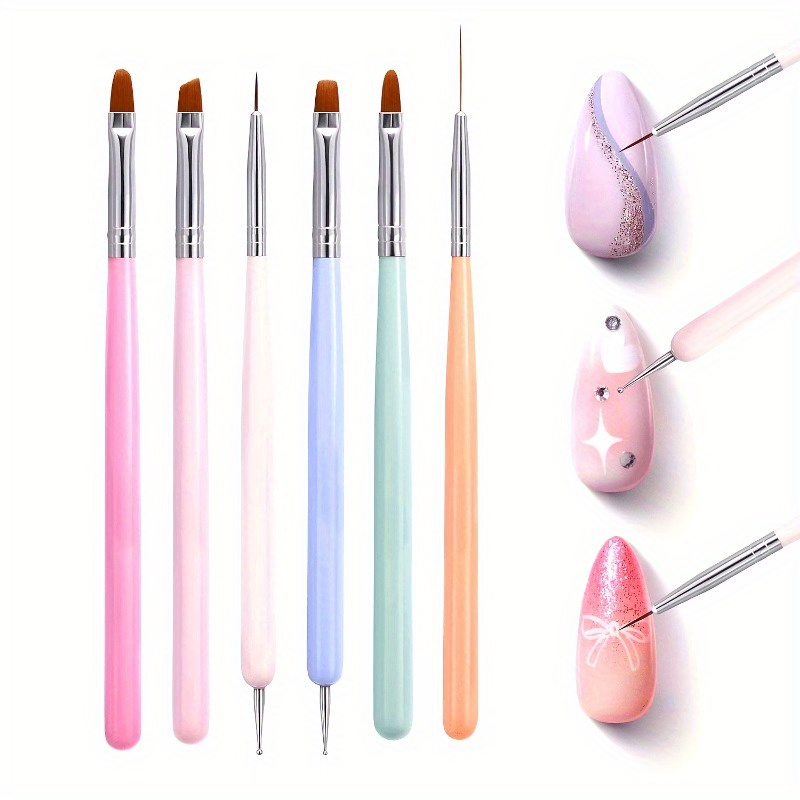 6本セット ネイルアートブラシセット マニキュア UVネイル - Wood Chisel Set のレビューと価格