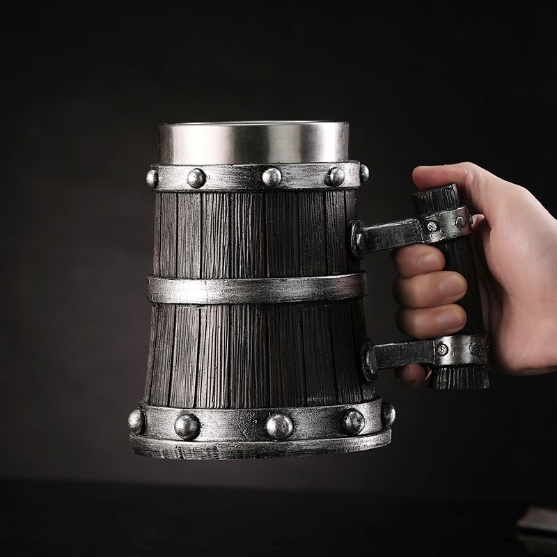木目調ビールグラス樹脂ステンレス鋼マグカップ模造樽ビールジョ - Woodworking Resin のレビューと価格