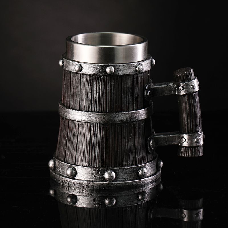 木目調ビールグラス樹脂ステンレス鋼マグカップ模造樽ビールジョ - Woodworking Resin のレビューと価格